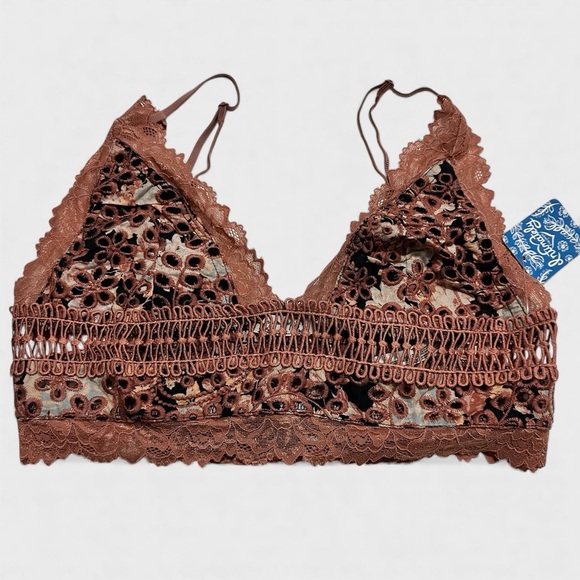 Free People Intimately Emma Soft Bra Women’s Medium Brown Embroidered Lace NWT - Picture 11 of 16